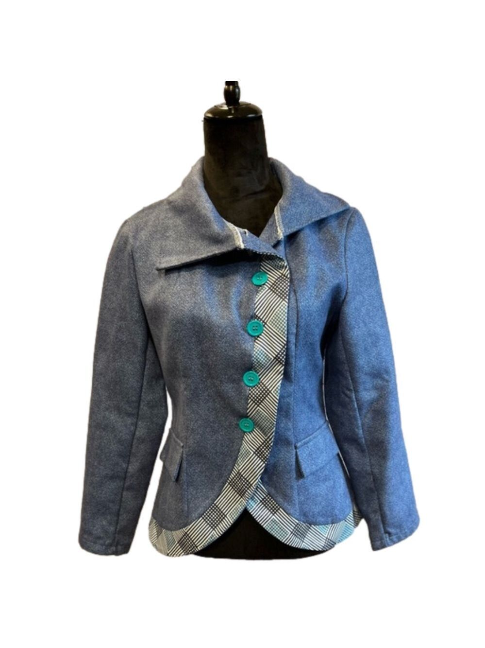 MISSLOOK Blue Blazer with Turquoise buttons sz SMALL Excellent Condition